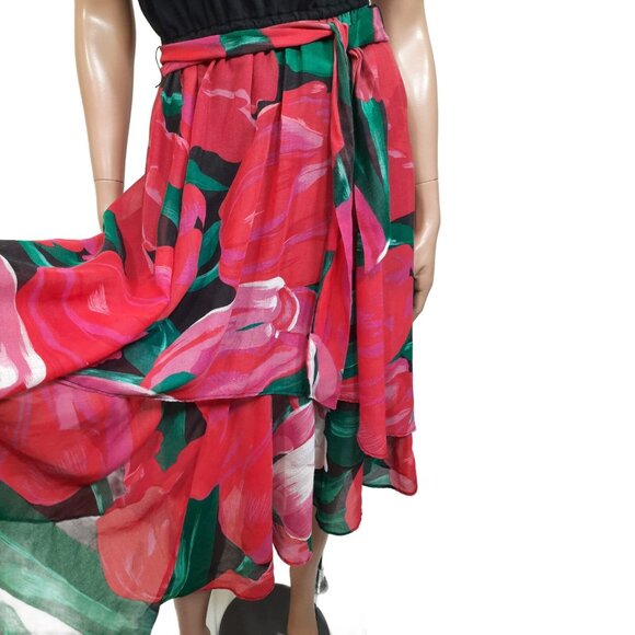 Vintage 80 Sundress Jacket Set size M Large Floral Print Tiered Strapless Midi - Picture 2 of 10